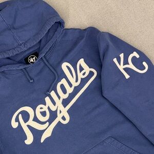 Kansas City Royals Hoodie Mens M Blue Sweatshirt Retro Script Embroidered Logo